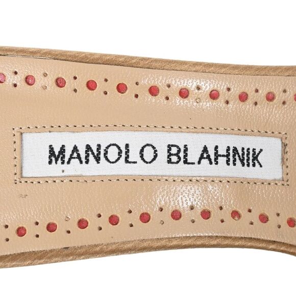 Manolo Blahnik Embellished Slide Sandal Heels in Brown Satin - Picture 7 of 9